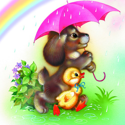 Мы с приятелем идём под малиновым зонтом