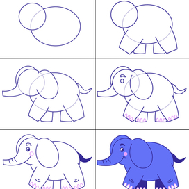 Пошаговое рисование слона