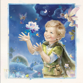 Иллюстрация к сказке о маленьком садовнике, пятнистой лошадке, заколдованной принцессе  и волшебном цветке.