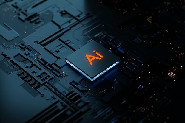 Main 3d rendering glowing ai artificial intelligence technology chipset cpu on circuit board electronic and technology concept 44282 150