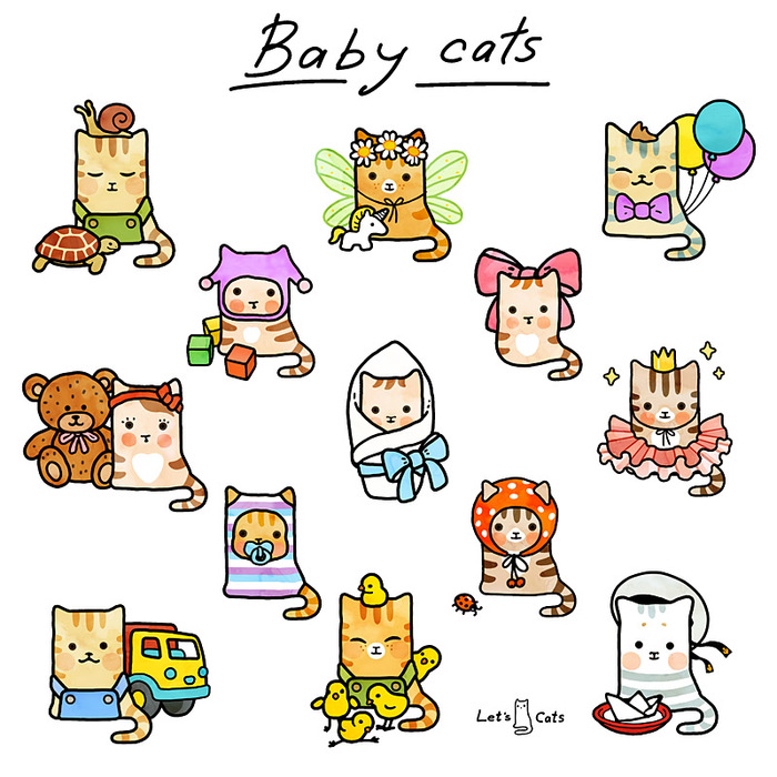 Серия персонажей милые кошки дети игрушки