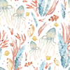 Морской принт с медузами, водорослями, рыбами, кораллами