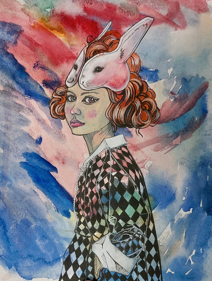 Портрет девочки в маске зайца