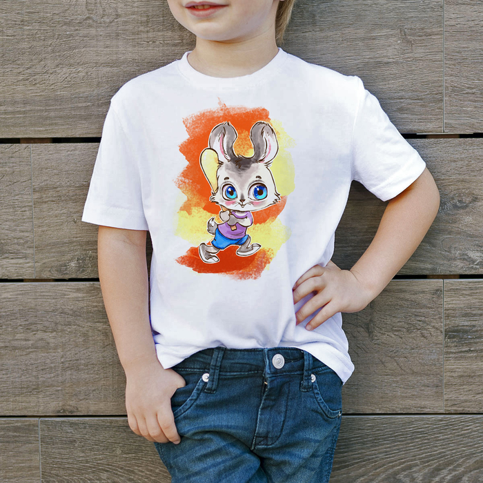 Принт на детскую футболку "Зайчонок с битой"