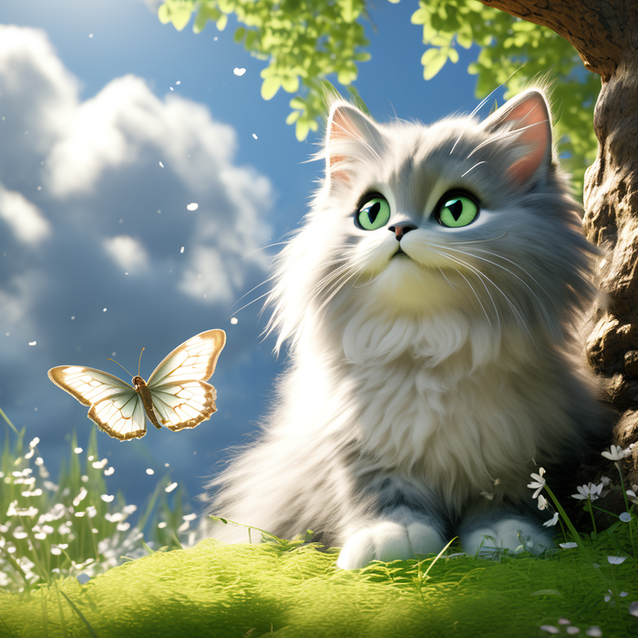 Котик на зеленой полянке